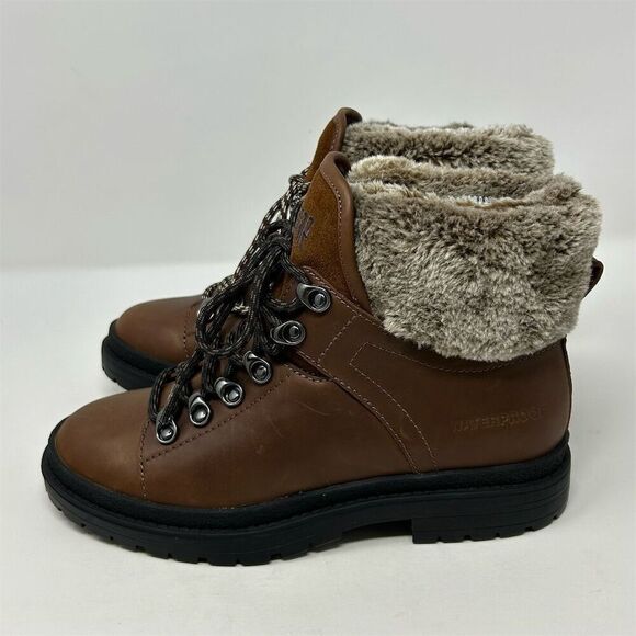 Cougar Brown Waterproof Leather Faux Fur Lace-Up Combat Boots Size 6.5-7** - Picture 7 of 15